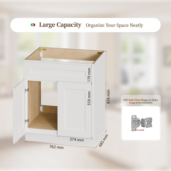 English Elm 30" Shaker Sink Base Cabinet Solid Wood Rta White Kitchen Bathroom Vanity T2950P477821
