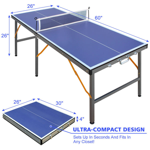 English Elm 5ft Foldable Ping Pong Table Mdf Surface Steel Legs Solo Practice Indoor Game Room W1408P272363