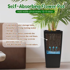 English Elm Pack of 2 Tall Square Faux Rattan Outdoor Planters with Auto Watering Patio Porch Set Black W3213P311468