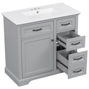 English Elm Christopher Knight Home® - 30" Bathroom Vanity with Sink Vintage Acacia Frame Ceramic Basin Soft-Close Doors & Storage Light Gray N759P313315E