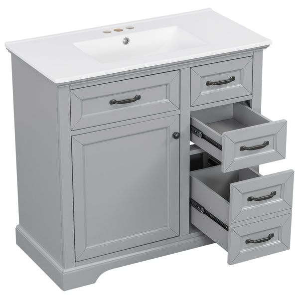 English Elm Christopher Knight Home® - 30" Bathroom Vanity with Sink Vintage Acacia Frame Ceramic Basin Soft-Close Doors & Storage Light Gray N759P313315E