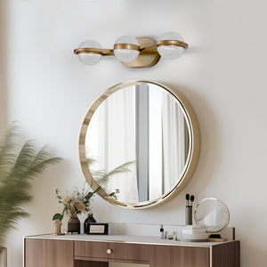 English Elm Bathroom Vanity Light, Elegant 3-Bulb Led Fixture With Crystal Sand Shades In Champagne Gold Finish W2312P374866