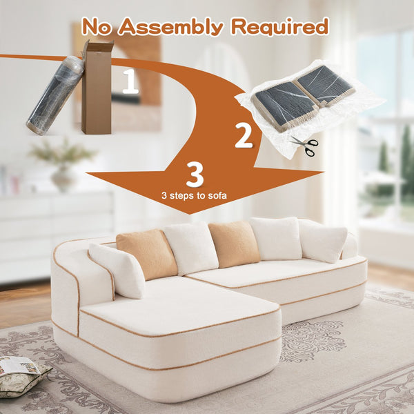 English Elm 106" L-Shaped Teddy Velvet Sofa - No Assembly, Fluffy Comfort, Ergonomic Support For Cozy Living Room W714S01414