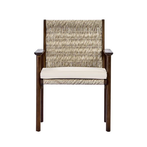 English Elm 7 Piece Outdoor Acacia Wood Dining Set Wicker Slatted Table Cushioned Patio Chairs Beige,Dark Brown N768P374497B_6_N768P374498B