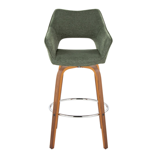 English Elm Fixed-height Swivel Barstools Mid-century Walnut Bentwood Frame Grey Upholstered Set B202S01927