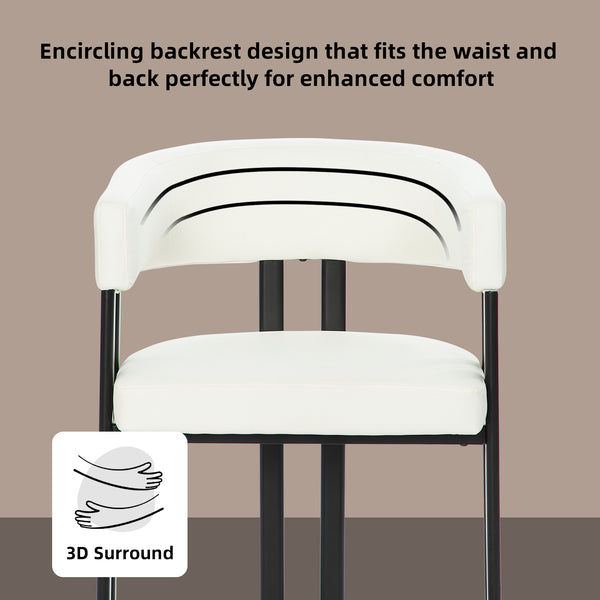 English Elm Modern Barrel Dining Chairs Set of 2 Faux Leather Wraparound Seat Metal Frame White Pu W3394P444215