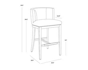 Sunpan HAYDEN Barstool - Stylish Quarry Fabric with Barrel-Back Design, Matte Black Legs, and Durable Support 100969