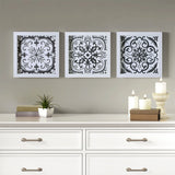 Madison Park Black and White Tiles Global Inspired Distressed Black and White Medallion Tile 3-piece Wall Decor Set MP95B-0190 Black/White