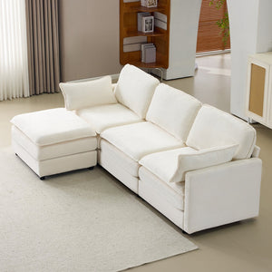 English Elm 104" Plush Cloud Modular 3-Seater Sofa with Ottoman, Beige Corduroy, High-Resilience Foam Comfort W1829S00063