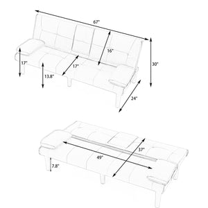 English Elm The 67-inch light gray PVC multifunctional sofa bed with cup holders, one-click fold, 500lb capacity W3371P354627