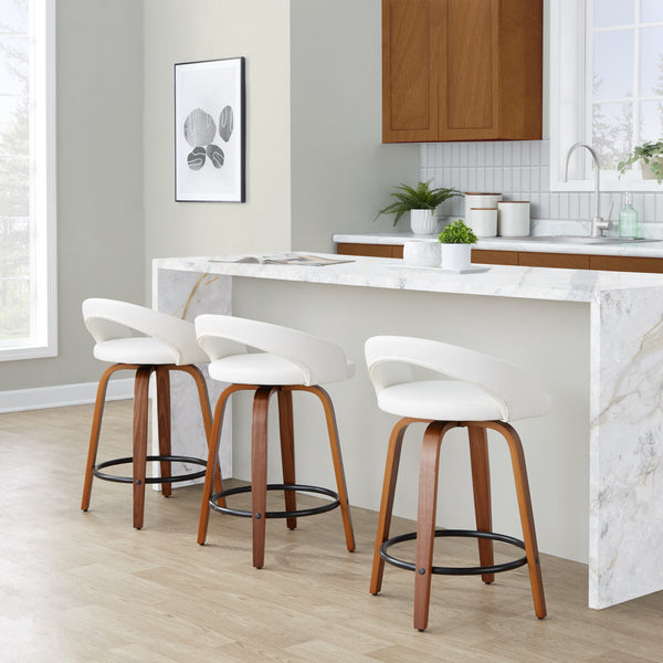 English Elm Fixed-height Swivel Counterstools Walnut Legs Faux Leather Seats Kitchen Island Set B202S01752