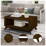 English Elm Rectangular Wood Coffee Table For Living Room, 41.5-Inch Coffee Table With Solid Wood Legs, Wood Center Table Tea Table With Open Storage Shelf. Easy Assembly, Walnut