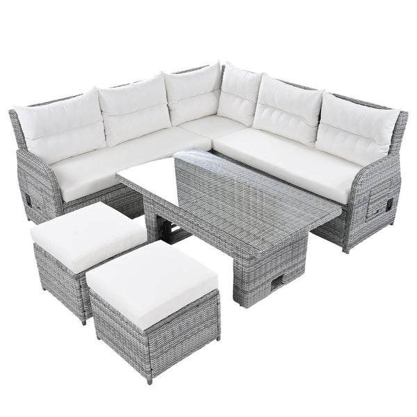 English Elm Outdoor Rattan Furniture Set With Adjustable Recliners, Versatile Tables, And Ottomans For Patios N719Z000120A-GIGA