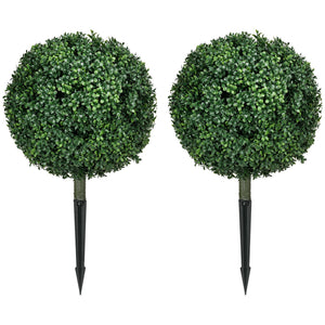 English Elm HOMCOM Artificial Boxwood Topiary Trees Set of 2, UV-Protected 27.6" Faux Ball Plants with Stakes for Indoor Outdoor Décor and Low-Maintenance Beauty W2225P229686