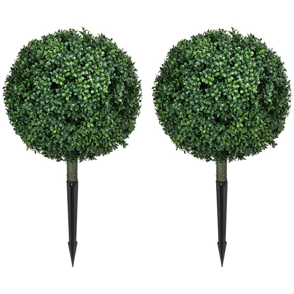 English Elm HOMCOM Artificial Boxwood Topiary Trees Set of 2, UV-Protected 27.6" Faux Ball Plants with Stakes for Indoor Outdoor Décor and Low-Maintenance Beauty W2225P229686