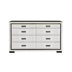 English Elm Isaiah Upholstered White and Black Chest with LED Lighting, Solid Wood MDF, Spacious Drawers and Handles White+Black 62.6 L x 18.11 W x 37.6 H B201P391217
