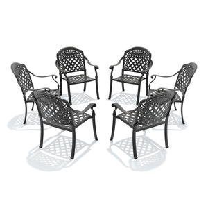 English Elm Cast Aluminum Outdoor Dining Chairs Set of Six Stackable Patio Armchairs with Cushions W1710S00508