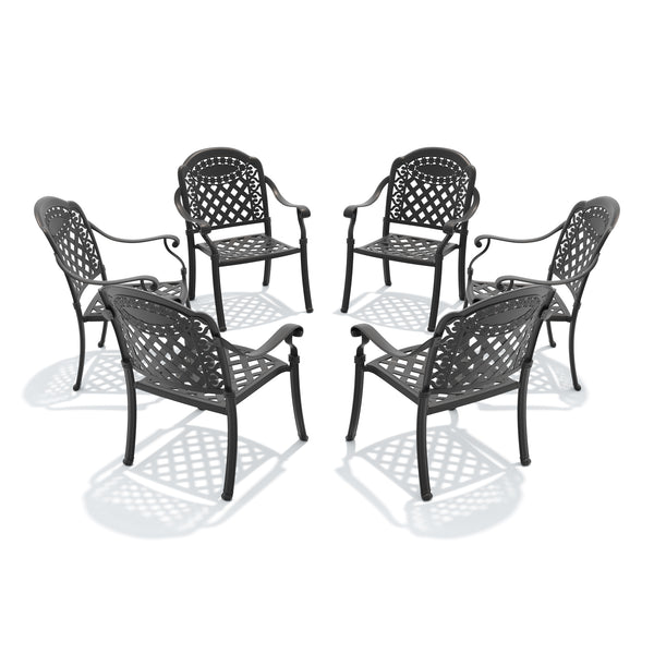 English Elm Cast Aluminum Outdoor Dining Chairs Set of Six Stackable Patio Armchairs with Cushions W1710S00508