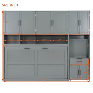 English Elm Twin Murphy Wall Bed with Integrated Closet Drawers and Desk for Studio Spaces Gray LP000595AAE-1
