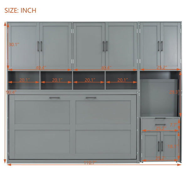 English Elm Twin Murphy Wall Bed with Integrated Closet Drawers and Desk for Studio Spaces Gray LP000595AAE-1