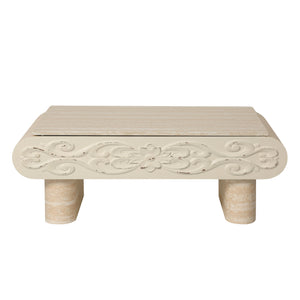 English Elm Rounded Edge Coffee Table Solid Wood Engraved Drawer Modern Living Room Storage Beige+Yellow W3040P428650