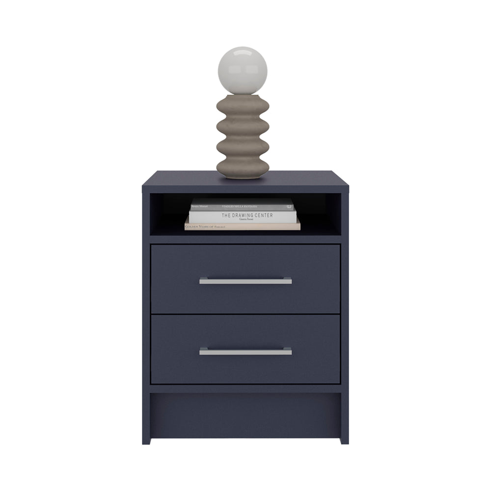 English Elm Eter Navy Blue Nightstand 19.9" High with Two Smooth-Glide Drawers and Open Shelf for Devices B200P378370
