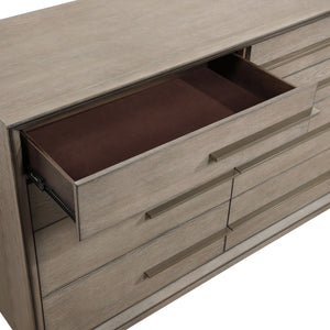 English Elm Prescott Transitional Taupe Oak 8-Drawer Dresser with Asymmetric Centerline, Extra-Long Bar Pulls B062P376000