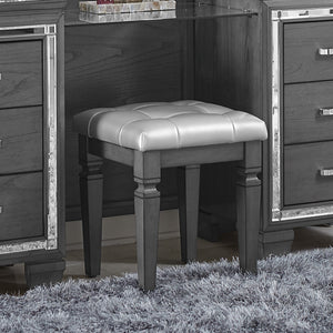 English Elm Modern Allura Tufted Vanity Stool with Acrylic Crystal Accent, Luxurious Faux Leather Seat, Chic Bedroom Accent Piece Gray 18.5 L x 17.25 W x 8.5 H B011P366053