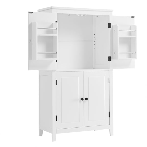 English Elm Elegant Bathroom Floor Storage Cabinet with 4 Doors, Adjustable Shelves, Anti-Tip Design, 28"L x 15"W White N725P188461K