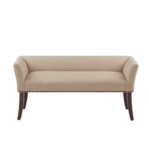 JLA Home Madison Park - 49.5" Welburn Upholstered Bench with Low Back, Nailhead Trim & Wood Legs for Entryway Seating Tan MP105-0543