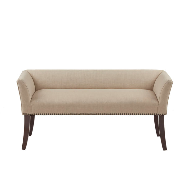 JLA Home Madison Park - 49.5" Welburn Upholstered Bench with Low Back, Nailhead Trim & Wood Legs for Entryway Seating Tan MP105-0543