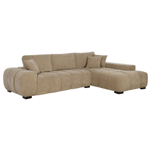 English Elm Plather Luxe Upholstered Sectional with Right Chaise, Grid-Tufted Reversible Cushions & Sturdy Block Legs Camel B062S01355