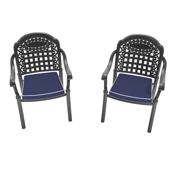 English Elm Cast Aluminum Patio Dining Chairs Set Of 2 – Stylish Black Frame With Plush Blue Cushions For Comfort W1710P166004