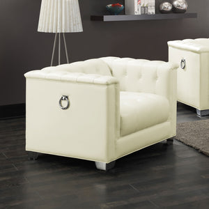 English Elm Earline Tuxedo Leatherette Accent Chair with Tufted Panels and Chrome Legs B062P441029