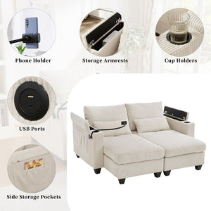 English Elm Convertible Chaise Lounge Sofa Bed With Usb Ports, Cup Holders & Storage – Modern Comfort In Beige N719S002020A