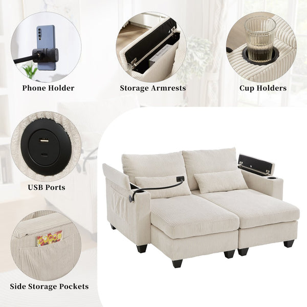 English Elm Convertible Chaise Lounge Sofa Bed With Usb Ports, Cup Holders & Storage – Modern Comfort In Beige N719S002020A