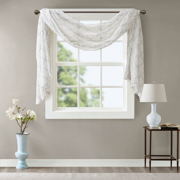 English Elm Diamond Irina Sheer Embroidered Window Scarf 50x216" – Elegant Neutral Diamond Pattern, Soft Polyester Drapery Decor adding Grace and Light to Any Room B03598184
