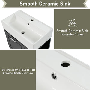 English Elm Christopher Knight Home® - 21.8" Wall-Mounted Bathroom Vanity with Ceramic Sink, Soft-Close Drawer, Adjustable Shelves & Tissue Holder Black N759P292550B