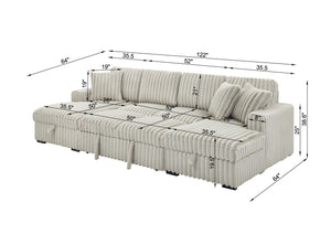 English Elm U U Shaped Sleeper Sofa with Pull-Out Bed and Hidden Chaise Storage, Plush Corduroy Comfort khaki W1417S00078