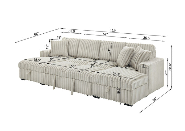 English Elm U U Shaped Sleeper Sofa with Pull-Out Bed and Hidden Chaise Storage, Plush Corduroy Comfort khaki W1417S00078