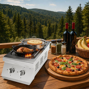 English Elm Double Built-in Propane Burners 304 Stainless Steel Outdoor Kitchen Bbq Island Grill W5057P394287