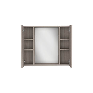 English Elm Medicine Double Door Cabinet with Mirror and External Shelf for Bathroom Storage, Sleek Durable Design Gray 28.34 L x 26.77 W x 3.94 H B097133006