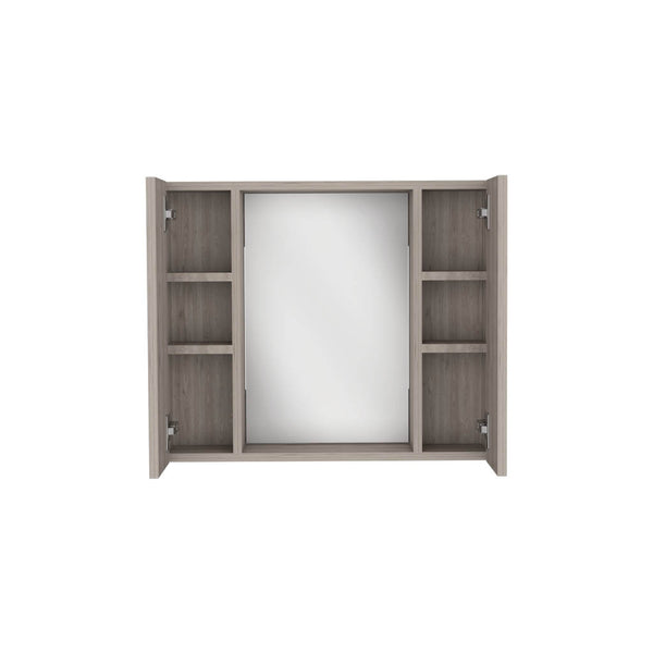 English Elm Medicine Double Door Cabinet with Mirror and External Shelf for Bathroom Storage, Sleek Durable Design Gray 28.34 L x 26.77 W x 3.94 H B097133006