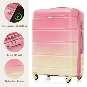 English Elm Luggage 3 Piece Hard Shell Abs Pc Set with Usb Port and Spinner Wheels Travel N726P264892H