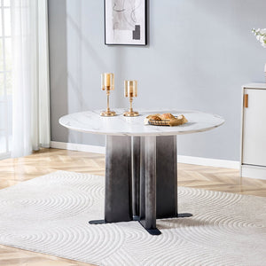 English Elm Round Mdf Dining Table with Gradient Cross Base Compact Modern Seating for Small Spaces White W3875S00028