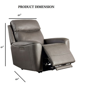 English Elm Gray Power Recliner with Zero Gravity, Extendable Footrest, Broad Armrests & Leatherette Comfort B2741P387648