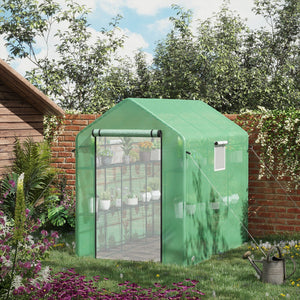 English Elm Outsunny Walk-in Lean-to Greenhouse with Pe Cover Roll-up Window and Ground Stakes W2225P217965