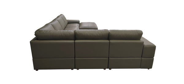 English Elm Large Square Arm Leather Match Modular Sectional for Spacious Living Rooms Olive Green B2748S00140