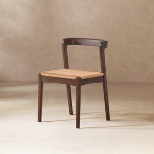 English Elm Jennifer Taylor Home - Capri Handcrafted Oak Dining Chair with Curved Back and Woven Natural Fiber Seat, Sculptural Elegance Dark Brown B2719P395562