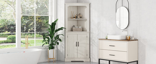 English Elm Tall Corner Cabinet Wood Grain Beige - Tall 69.3" Storage Tower with Doors, Shelves & Space-Saving Design W1580P257486